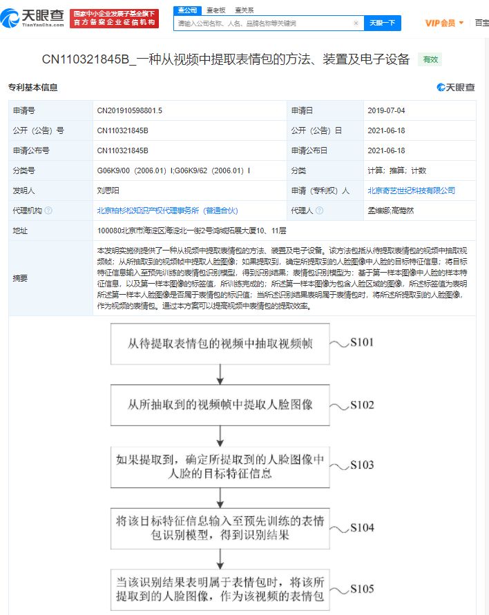 爱奇艺公开一种从视频中提取表情包的方法