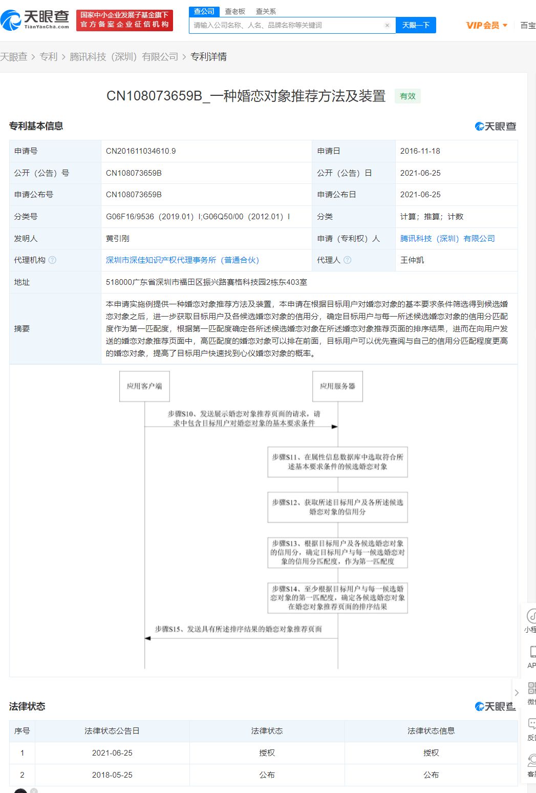 腾讯获“一种婚恋对象推荐方法及装置”发明专利授权