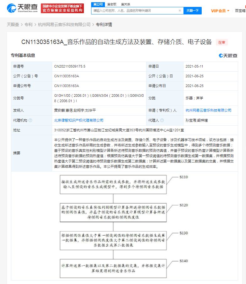 网易云公开音乐作品的自动生成专利